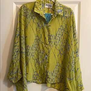 BUCKETLIST Lime and Blue Sheer Dolman Sleeve Blouse